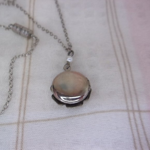 Pearl Accent Silver Tone Floret Locket Necklace - Picture 8 of 11